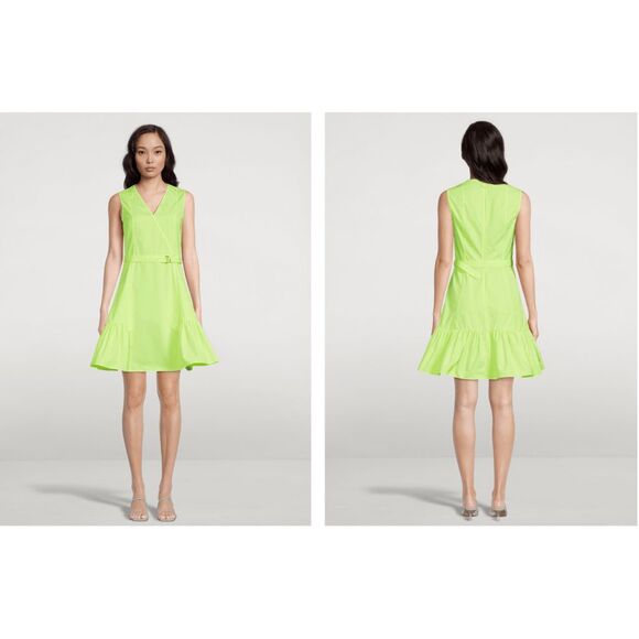 NWT Akris Punto Sleeveless Faux Wrap Belted Dress Yellow Sz 6 $1550
